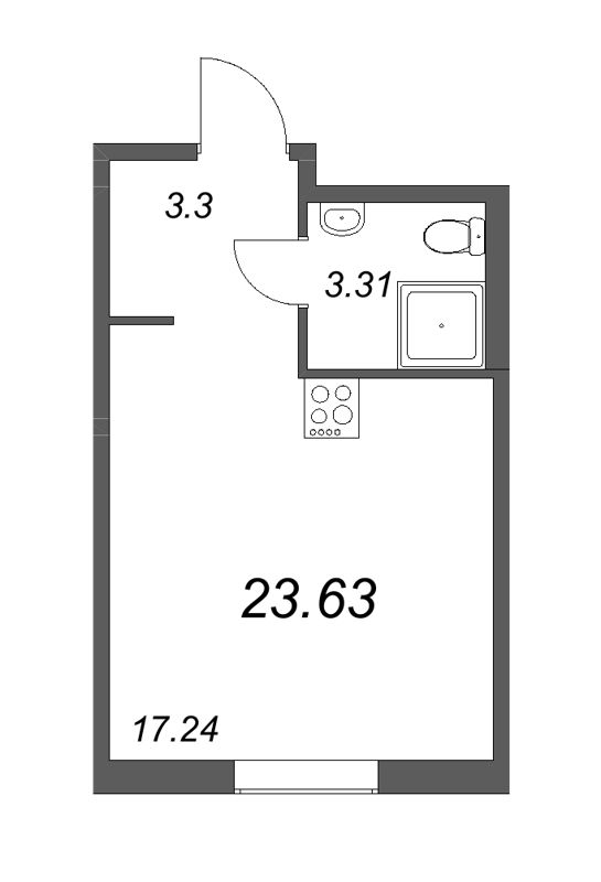 Квартира-студия, 23.63 м² - планировка, фото №1