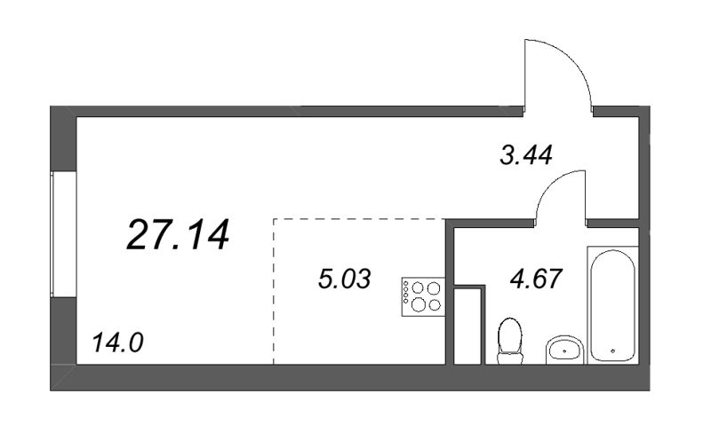 Квартира-студия, 27.14 м² в ЖК "IQ Гатчина" - планировка, фото №1
