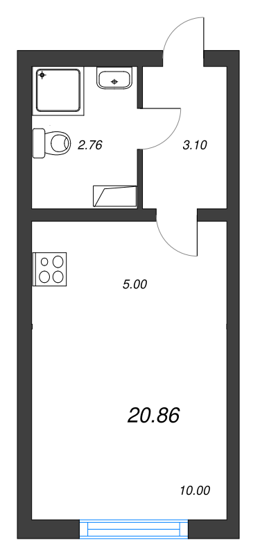 Квартира-студия, 20.9 м² - планировка, фото №1