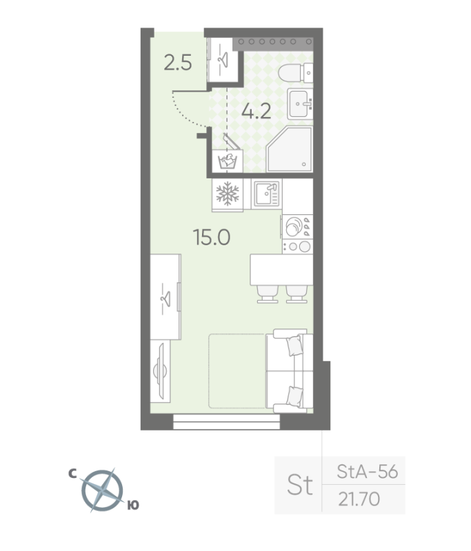 Квартира-студия, 21.7 м² в ЖК "Пулково Lake" - планировка, фото №1