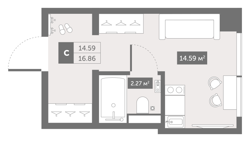 Квартира-студия, 16.86 м² в ЖК "Zoom Черная речка" - планировка, фото №1