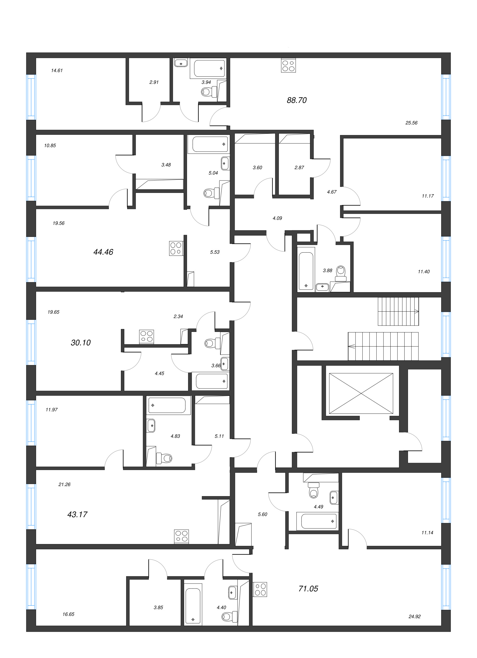 4-комнатная (Евро) квартира, 88.7 м² в ЖК "Legenda Васильевского" - планировка этажа