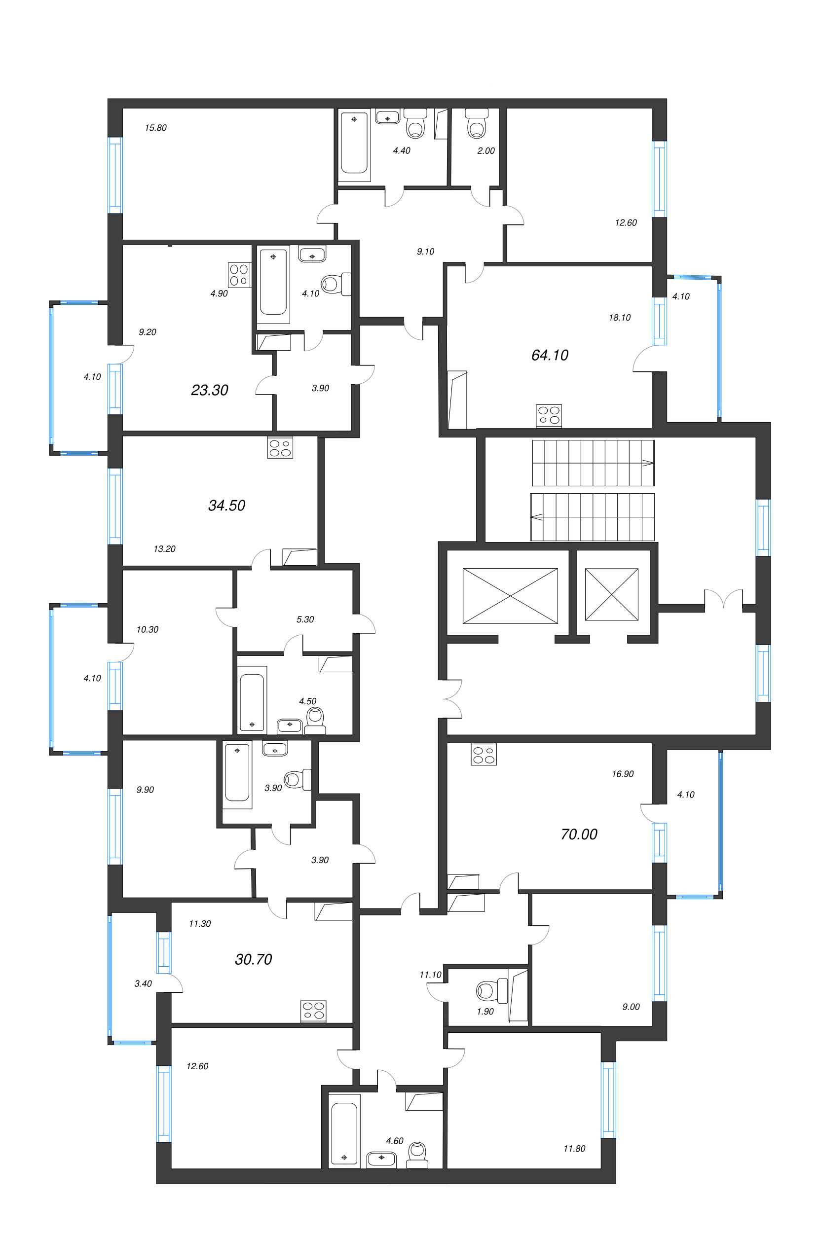 3-комнатная квартира, 70 м² - планировка этажа