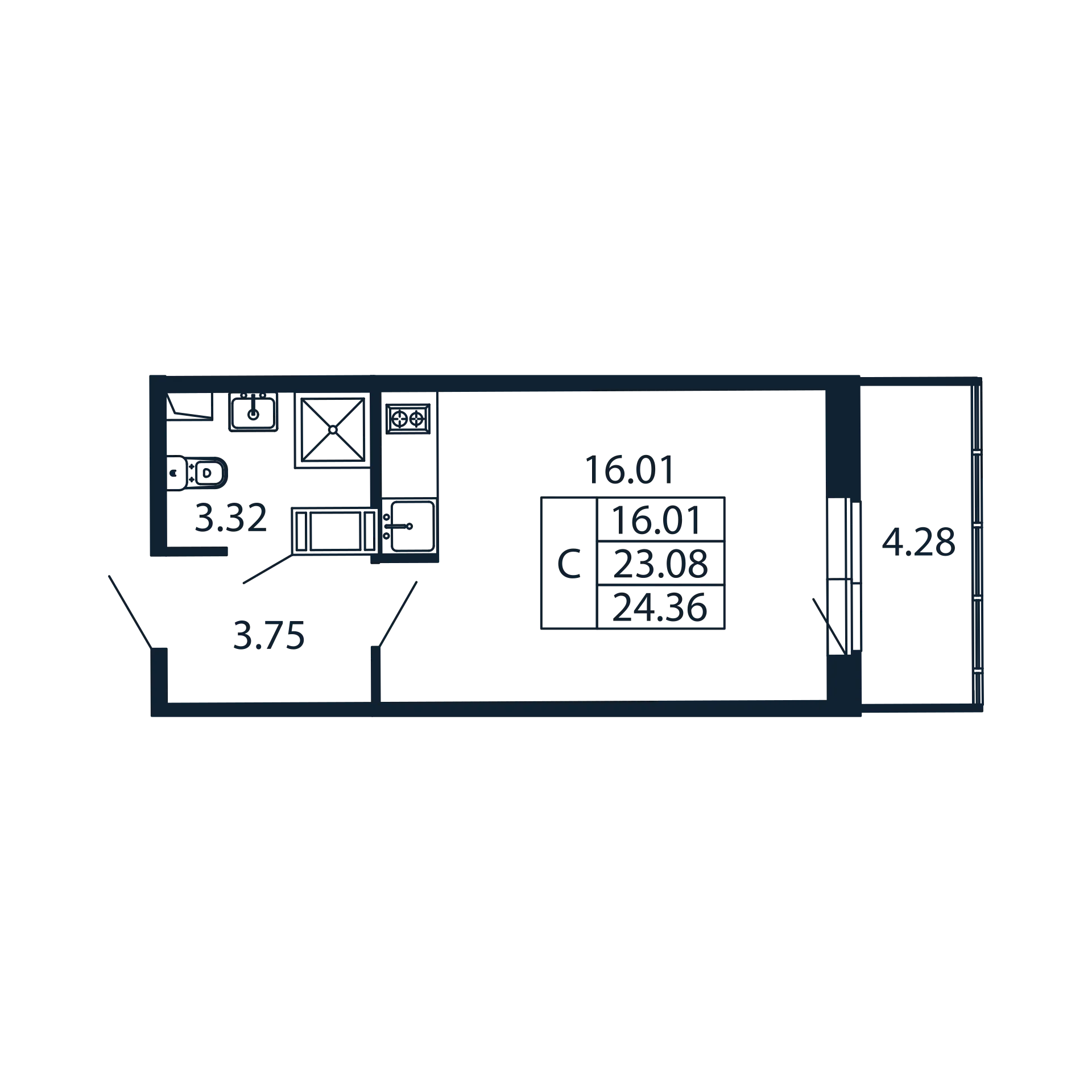 Квартира-студия, 23.08 м² в ЖК "Полис ЛАВрики" - планировка, фото №1