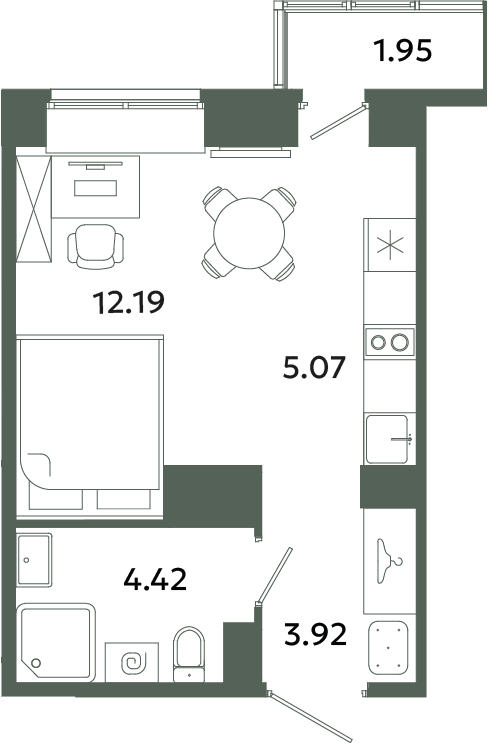 Квартира-студия, 26.19 м² в ЖК "Загляденье" - планировка, фото №1