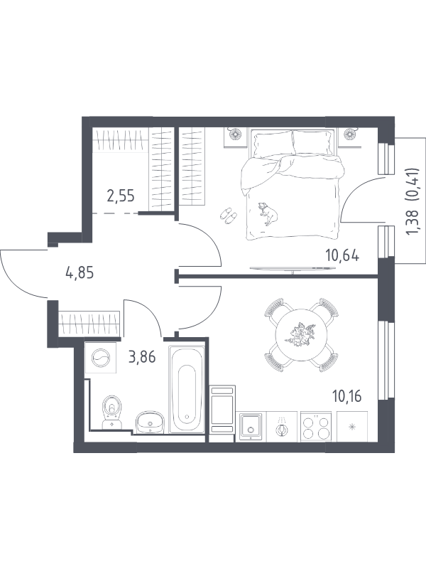 1-комнатная квартира, 32.83 м² в ЖК "Новое Колпино" - планировка, фото №1