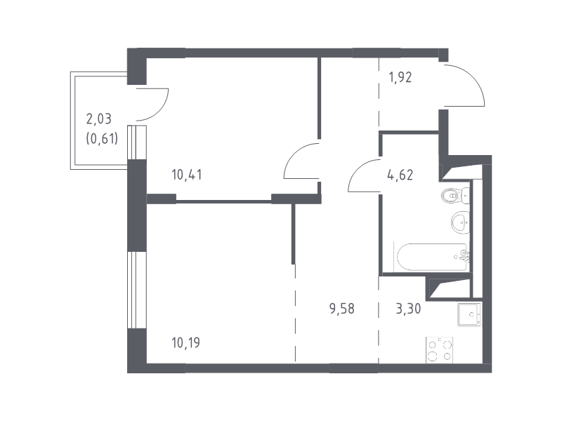 2-комнатная (Евро) квартира, 40.63 м² в ЖК "Квартал Лаголово" - планировка, фото №1