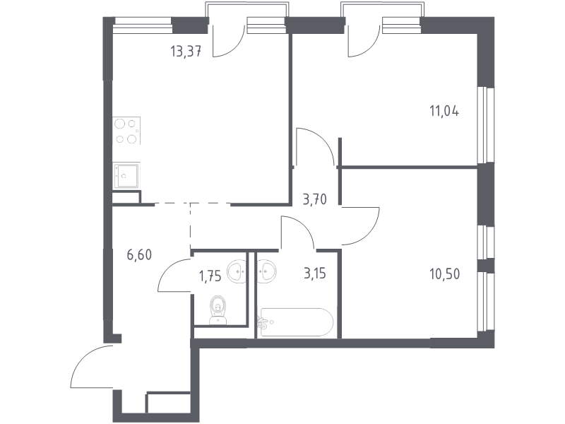 2-комнатная квартира, 50.11 м² в ЖК "Невская Долина" - планировка, фото №1