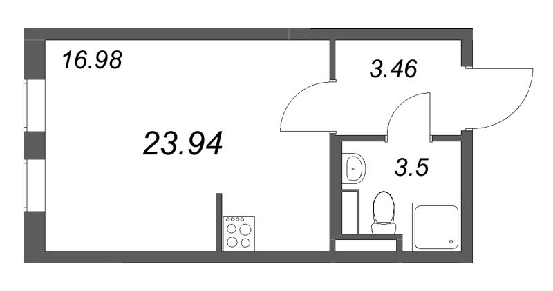 Квартира-студия, 23.94 м² в ЖК "Новая история" - планировка, фото №1