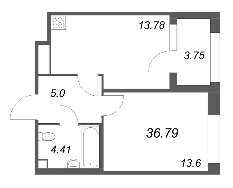 1-комнатная квартира, 36.79 м² в ЖК "Дом на Курской" - планировка, фото №1