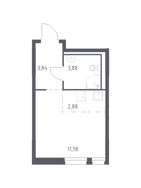 Квартира-студия, 22.38 м² в ЖК "Невская Долина" - планировка, фото №1