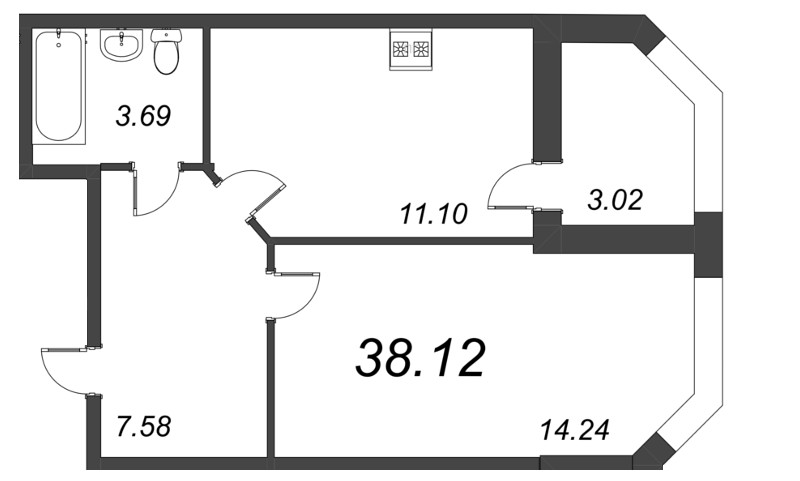 1-комнатная квартира, 37.5 м² в ЖК "Капральский" - планировка, фото №1