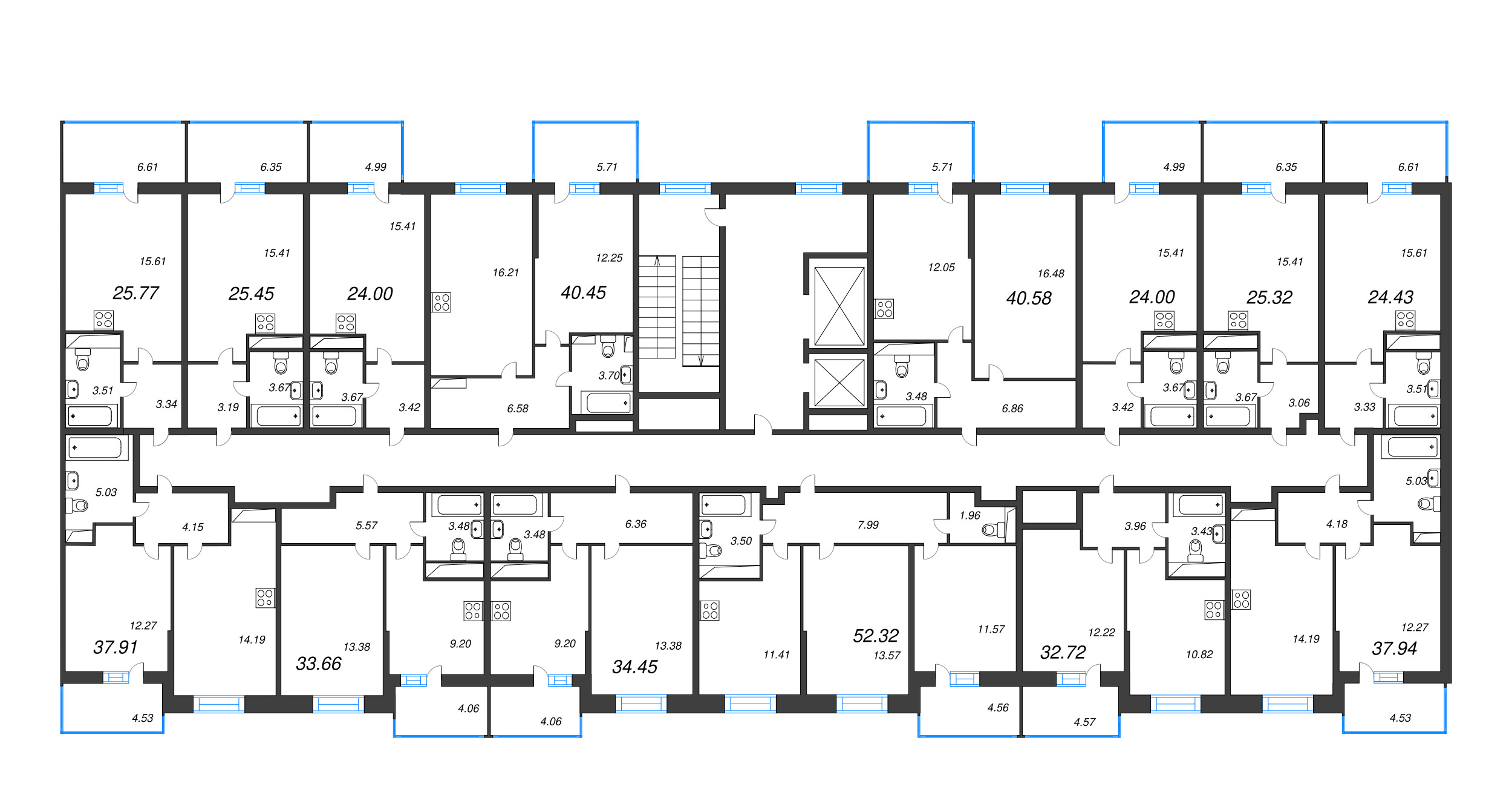 2-комнатная квартира, 52.32 м² - планировка этажа