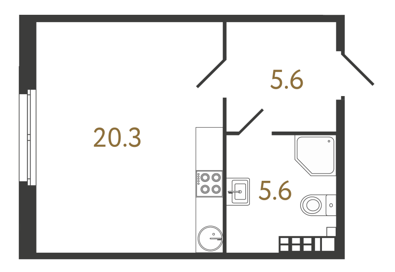 Квартира-студия, 31.4 м² в ЖК "МИРЪ" - планировка, фото №1