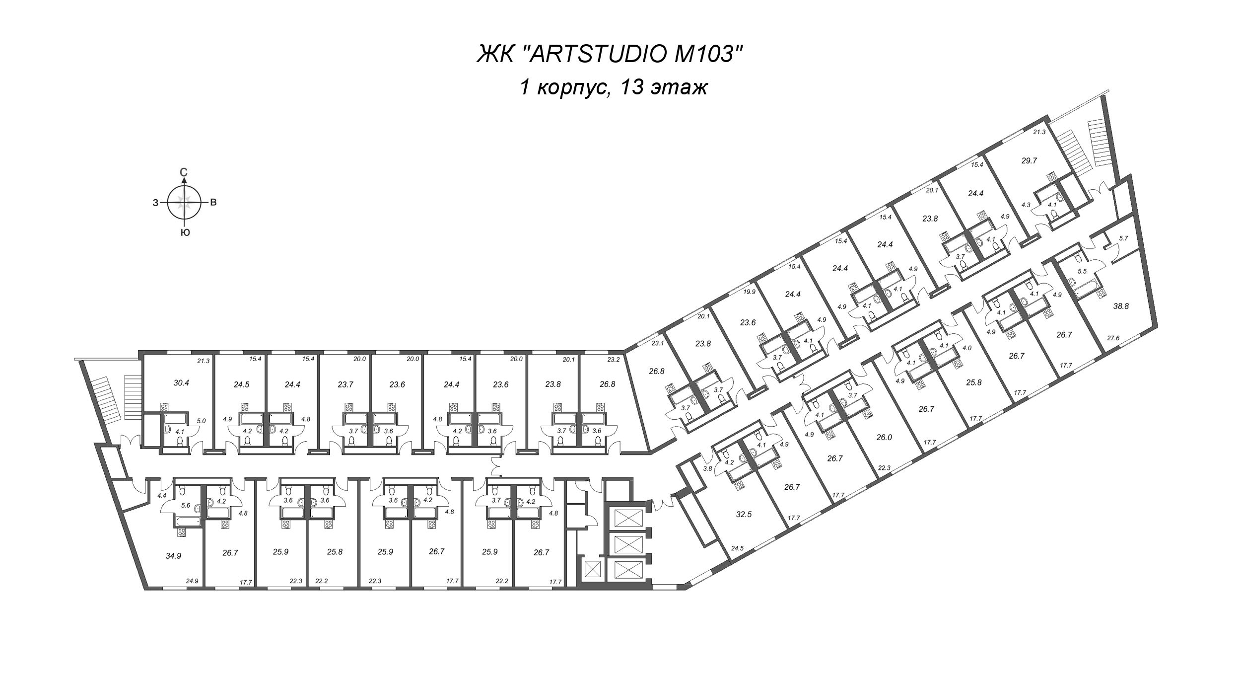 Квартира-студия, 25.9 м² в ЖК "ARTSTUDIO M103" - планировка этажа