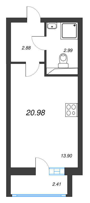 Квартира-студия, 20.98 м² - планировка, фото №1