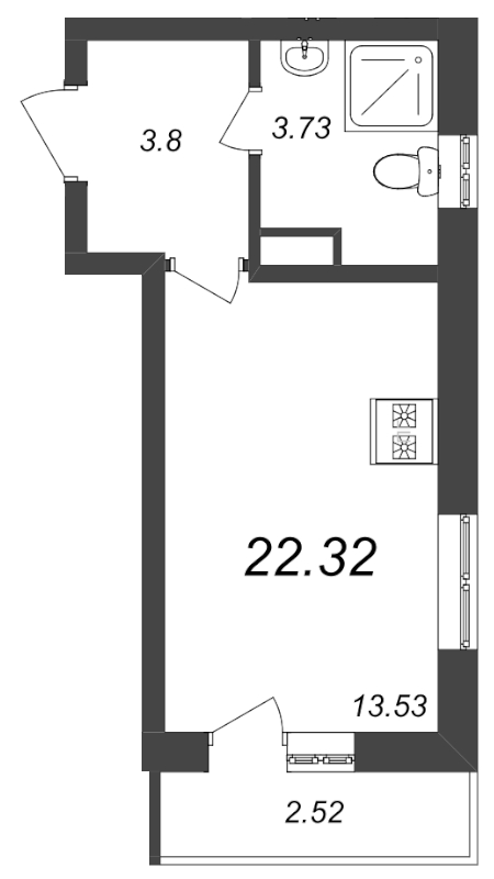 Квартира-студия, 22.32 м² - планировка, фото №1