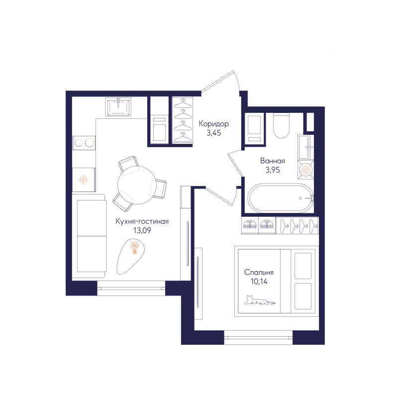 1-комнатная квартира, 30.63 м² в ЖК "Кронунг Янино" - планировка, фото №1