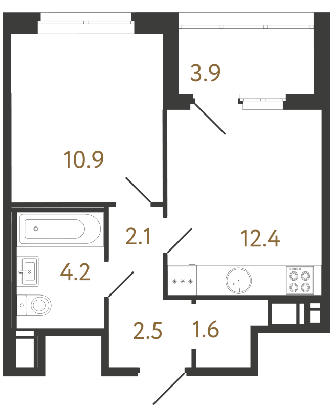 1-комнатная квартира, 33.6 м² в ЖК "Литера" - планировка, фото №1