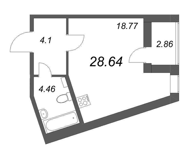 Квартира-студия, 28.8 м² в ЖК "Аквилон All in 3.0" - планировка, фото №1