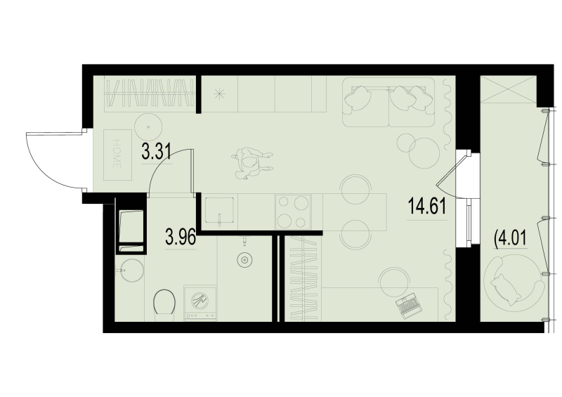 Квартира-студия, 23.08 м² - планировка, фото №1