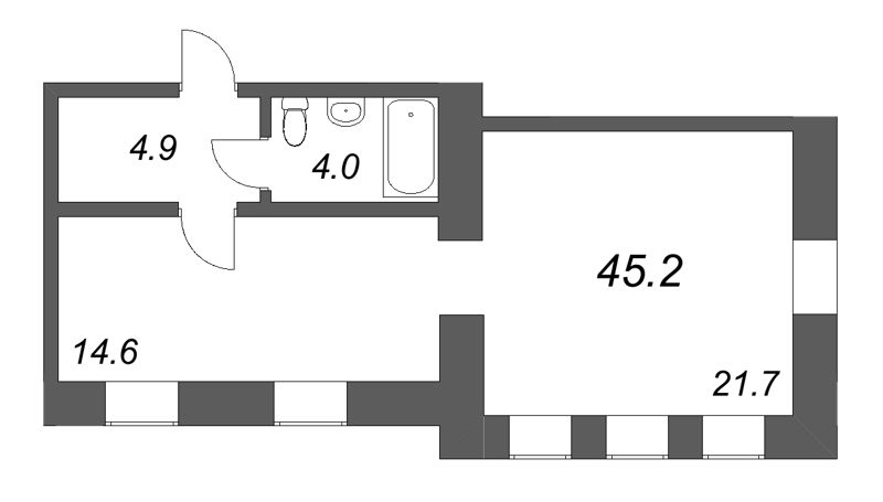 1-комнатная квартира, 45.2 м² в ЖК "Дом купца Злобина" - планировка, фото №1