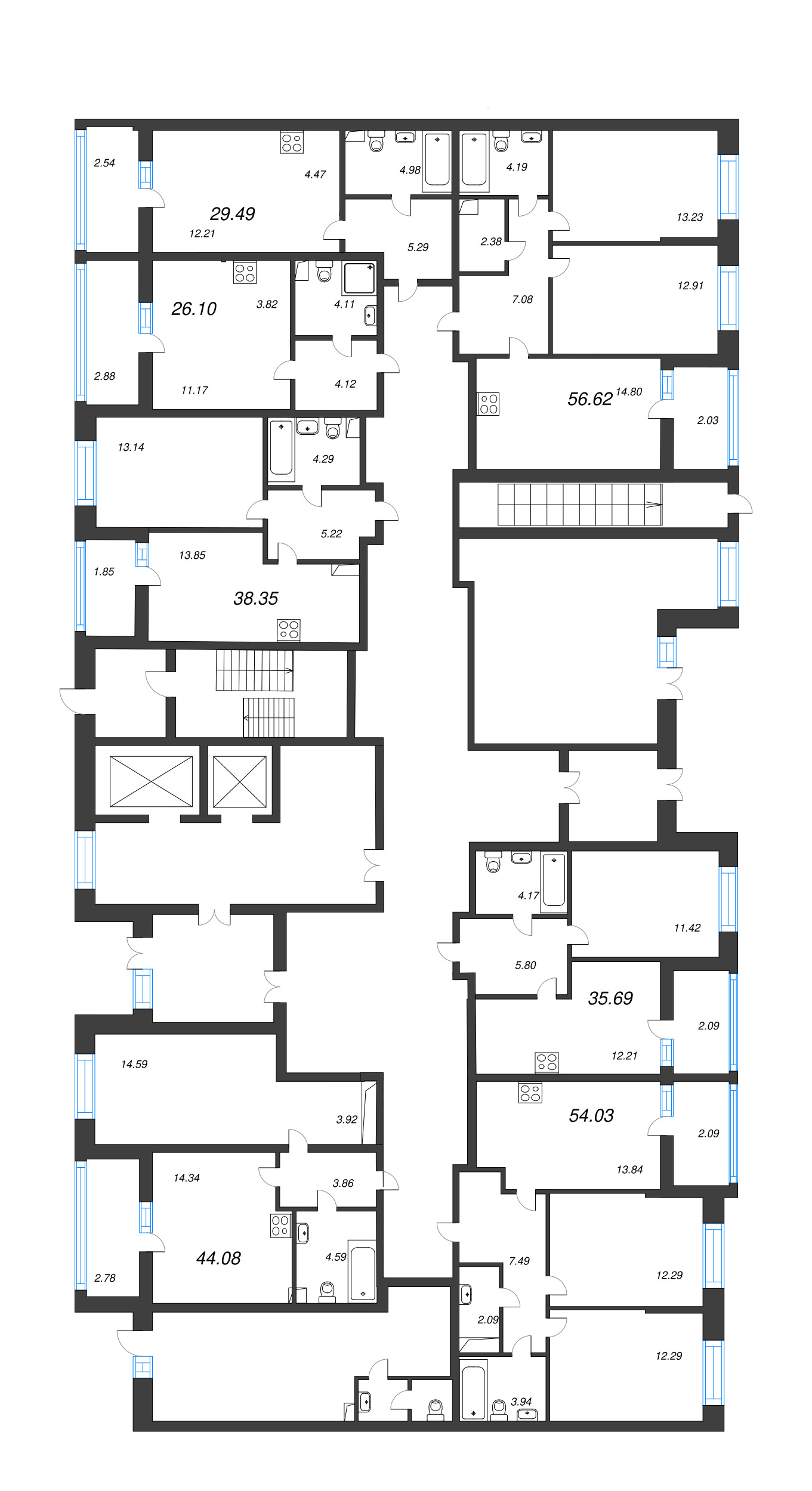 1-комнатная квартира, 35.69 м² - планировка этажа