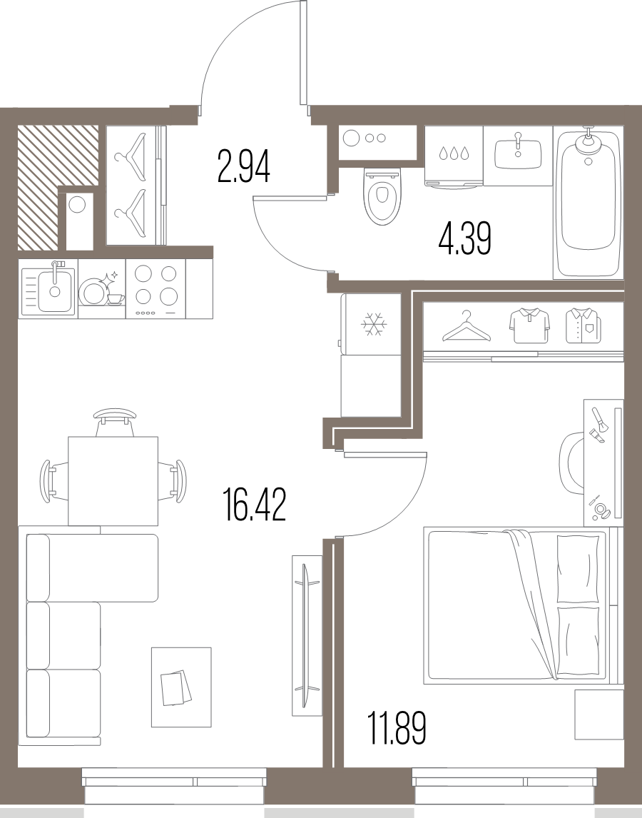 2-комнатная (Евро) квартира, 35.64 м² в ЖК "Legenda Васильевского" - планировка, фото №1