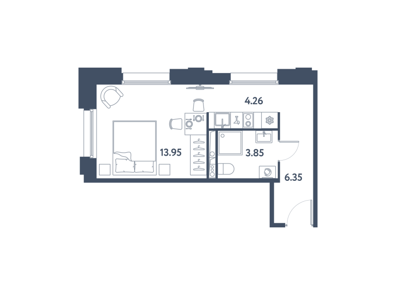 Квартира-студия, 28.41 м² в ЖК "Авеню-Апарт Пулково" - планировка, фото №1