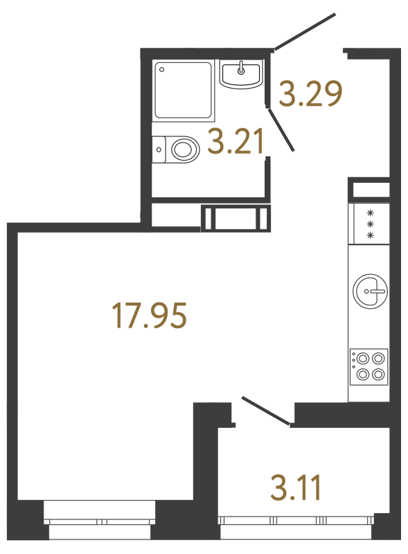 Квартира-студия, 23.79 м² в ЖК "Ultra City 3.0" - планировка, фото №1