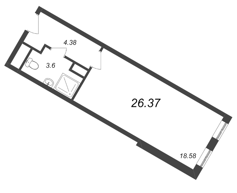 Квартира-студия, 26.3 м² - планировка, фото №1