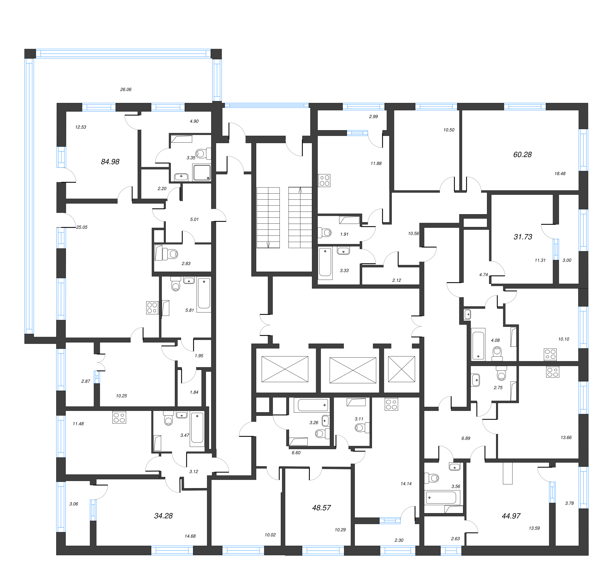1-комнатная квартира, 31.73 м² - планировка этажа