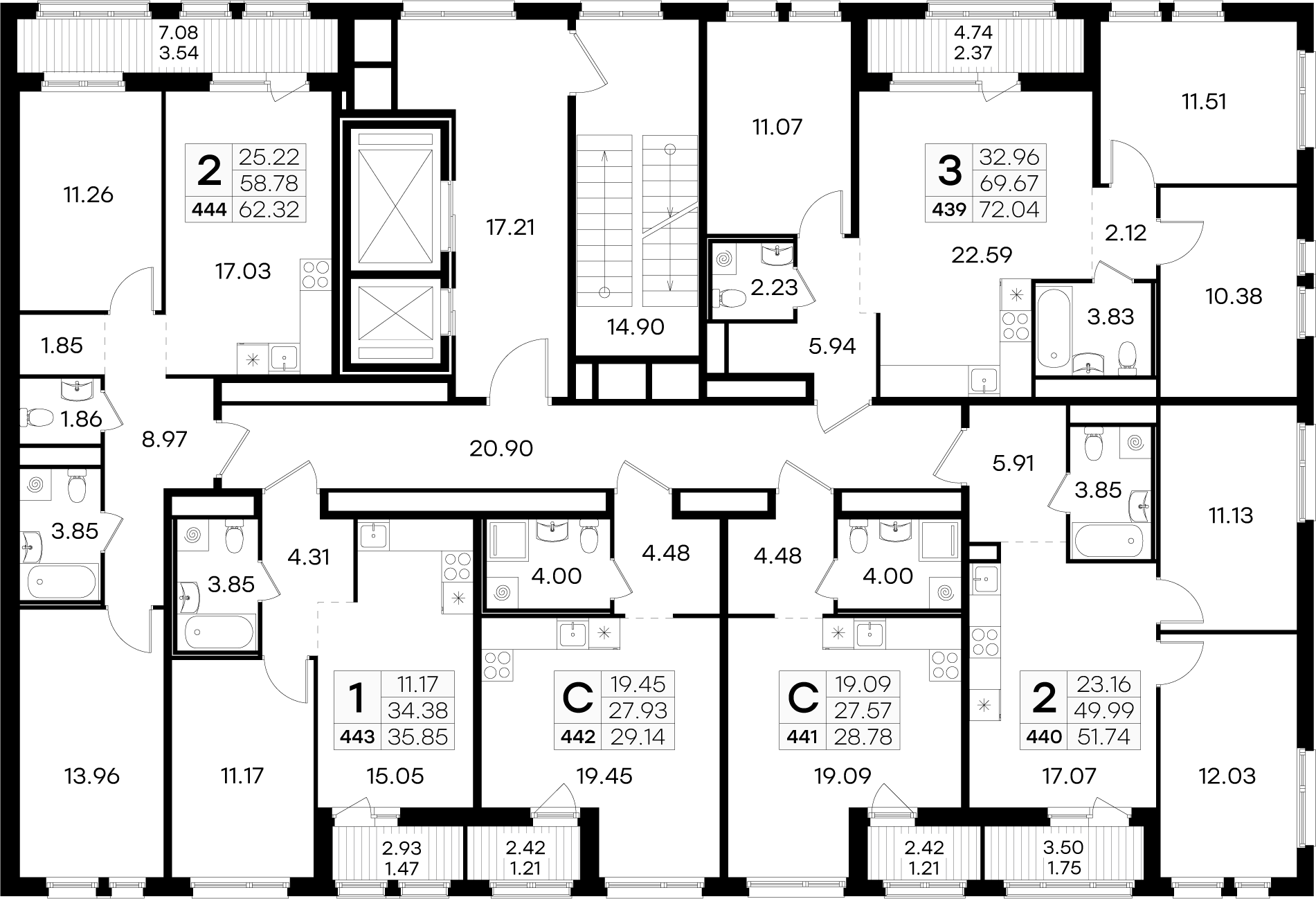 2-комнатная (Евро) квартира, 35.85 м² в ЖК "GloraX Парголово" - планировка этажа
