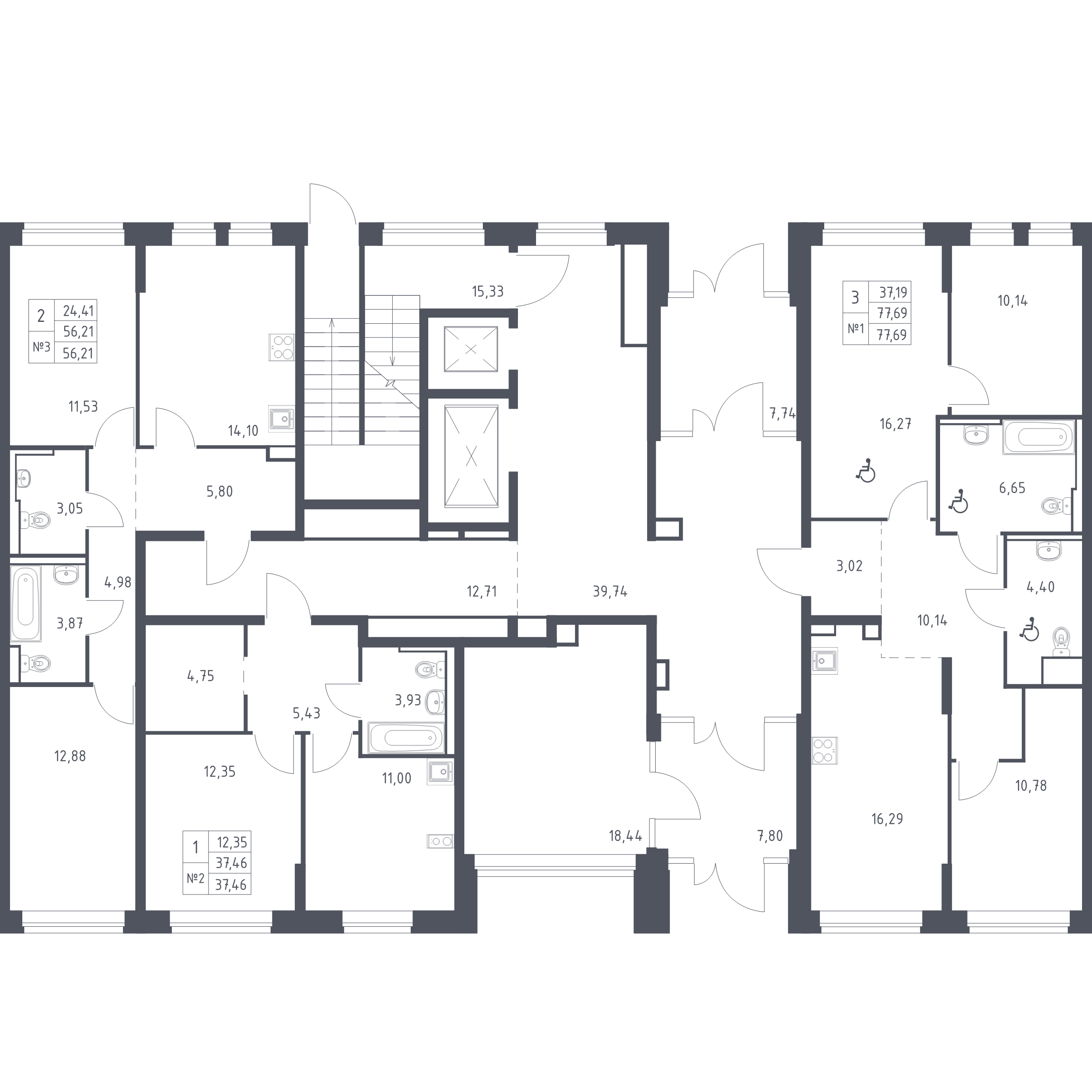 2-комнатная квартира, 56.21 м² в ЖК "Новое Колпино" - планировка этажа