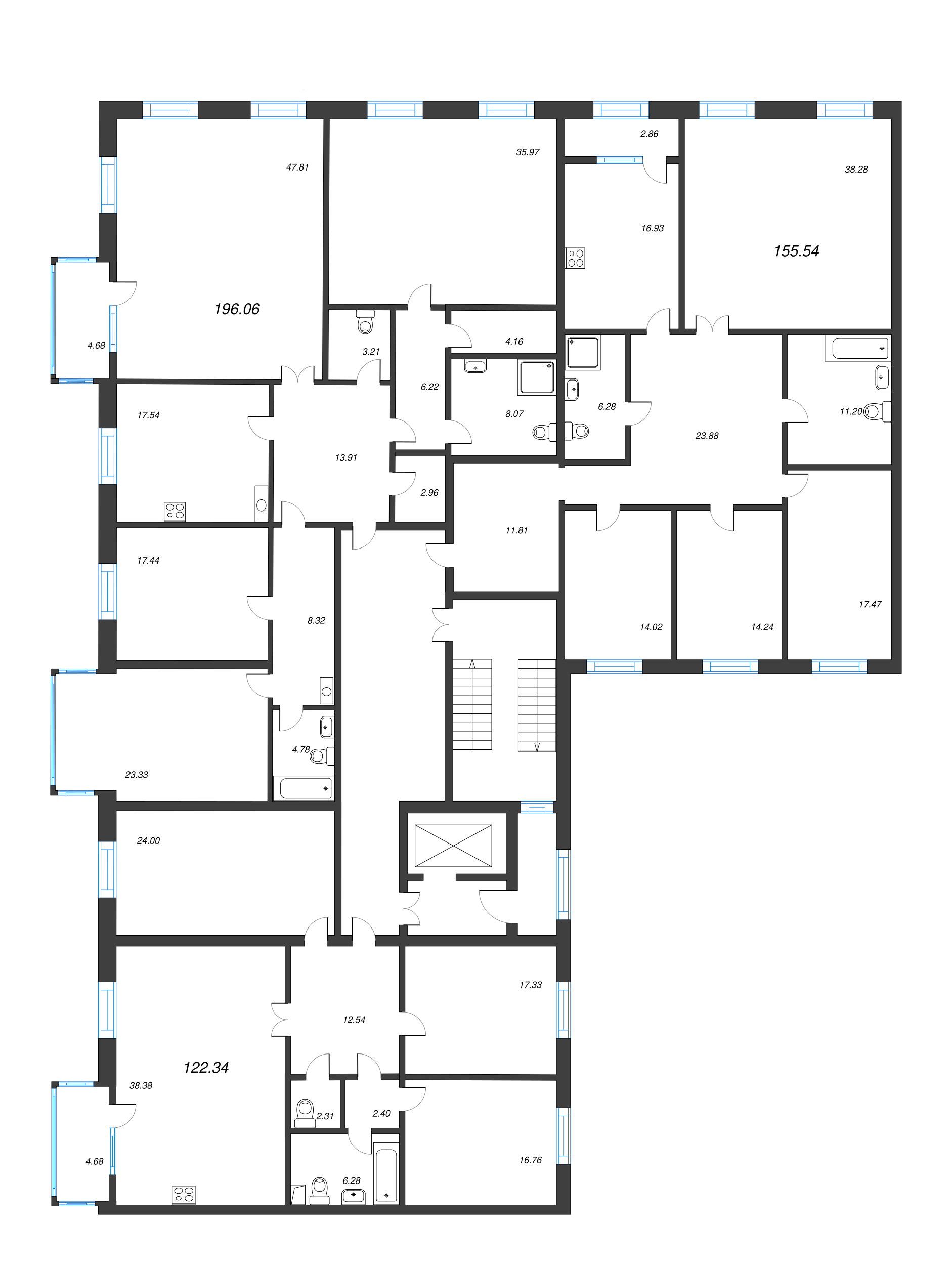 5-комнатная (Евро) квартира, 155.9 м² - планировка этажа