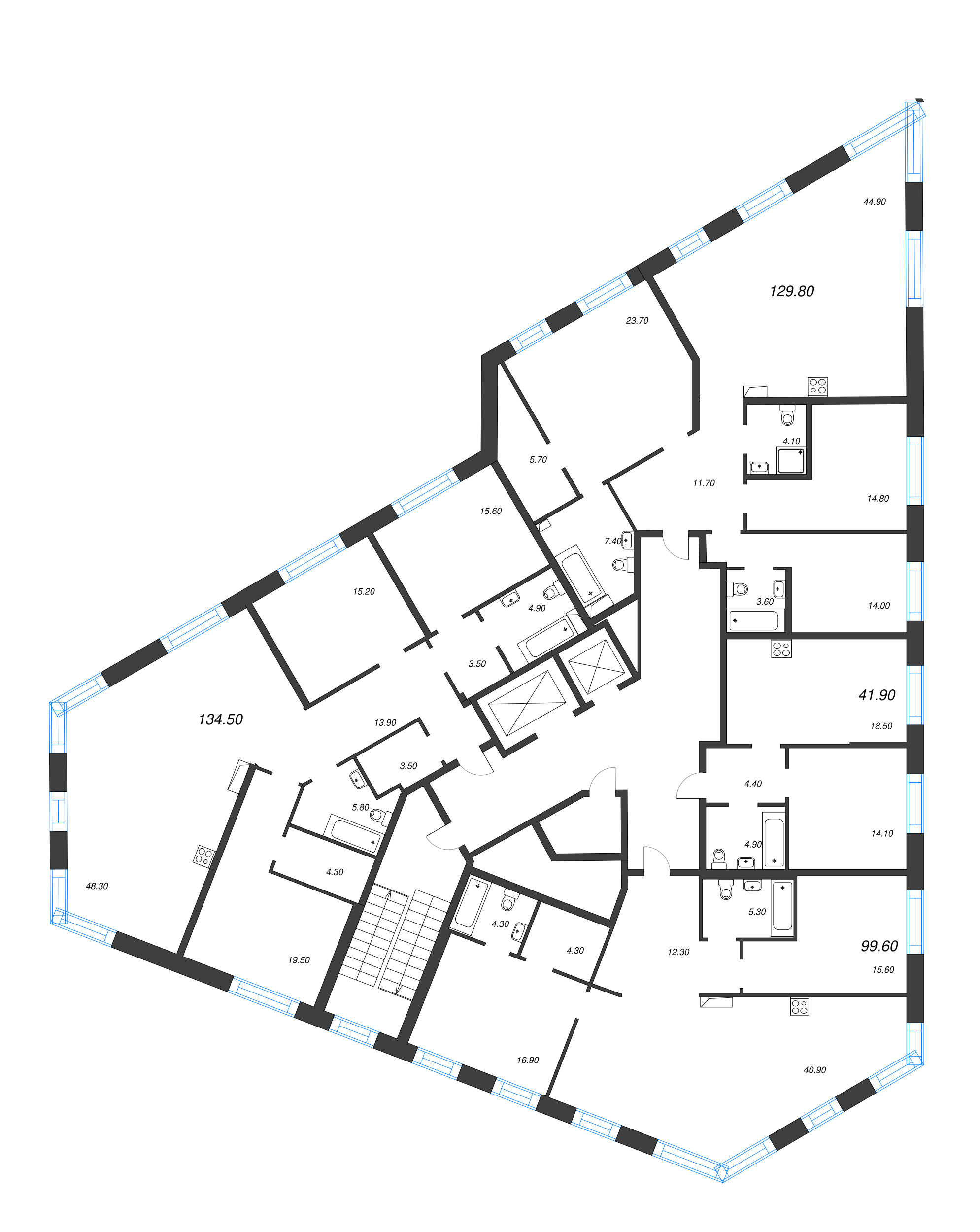 4-комнатная (Евро) квартира, 129.8 м² - планировка этажа