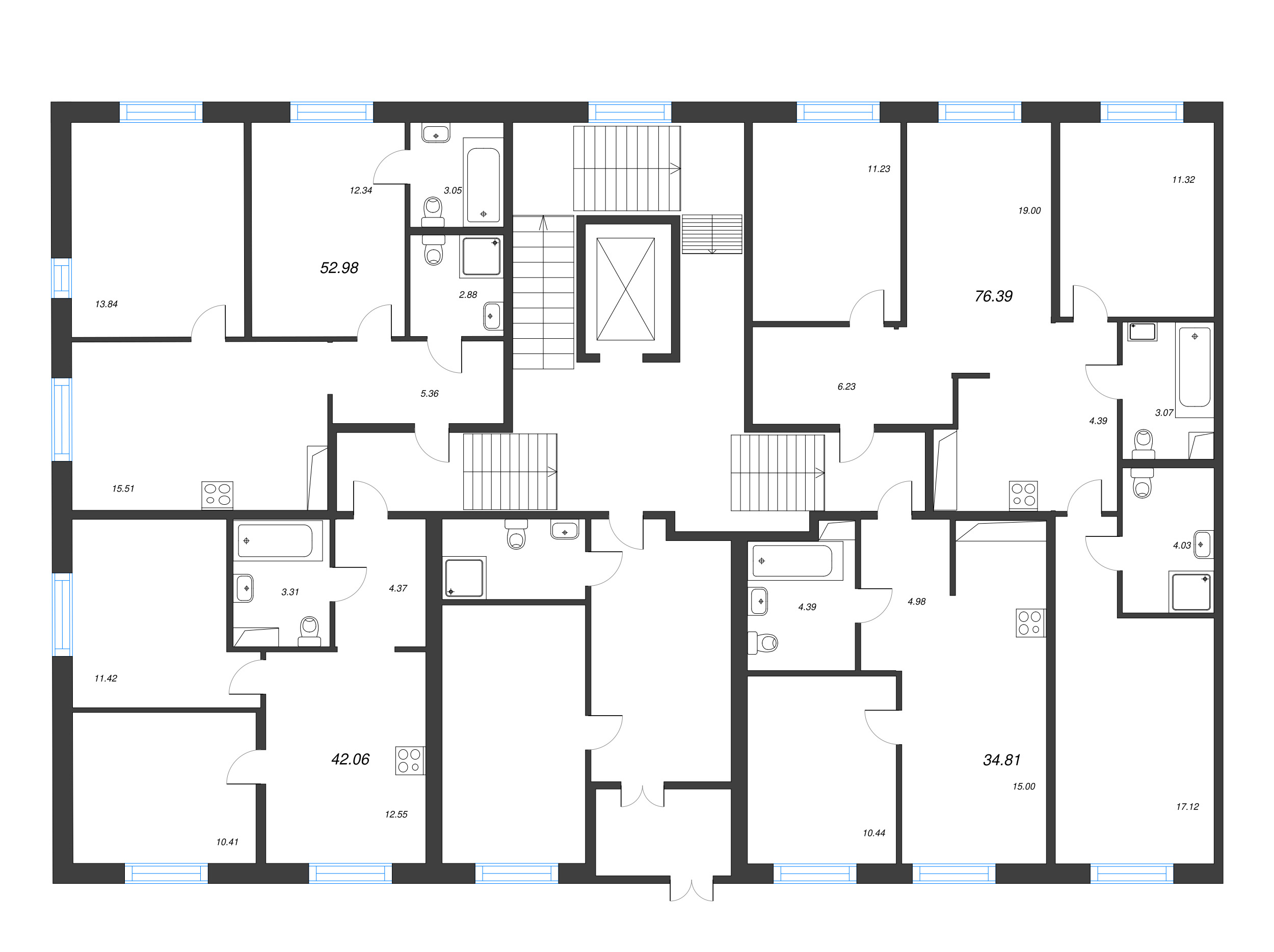 2-комнатная квартира, 42.06 м² в ЖК "Окла" - планировка этажа