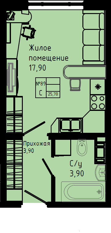 Квартира-студия, 25.7 м² в ЖК "Pixel" - планировка, фото №1