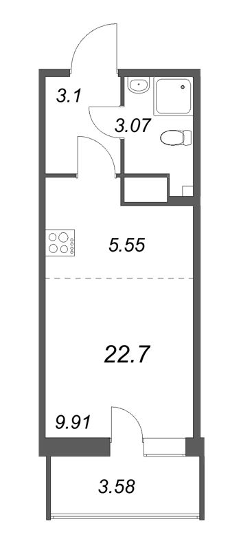 Квартира-студия, 22.7 м² - планировка, фото №1