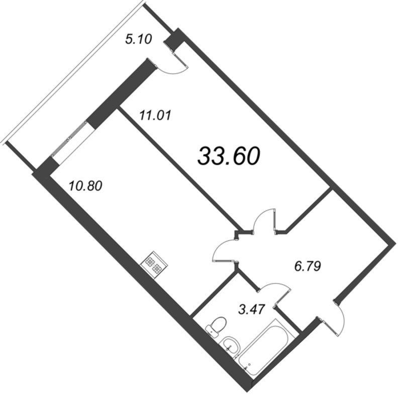 1-комнатная квартира, 33.6 м² в ЖК "Капральский" - планировка, фото №1
