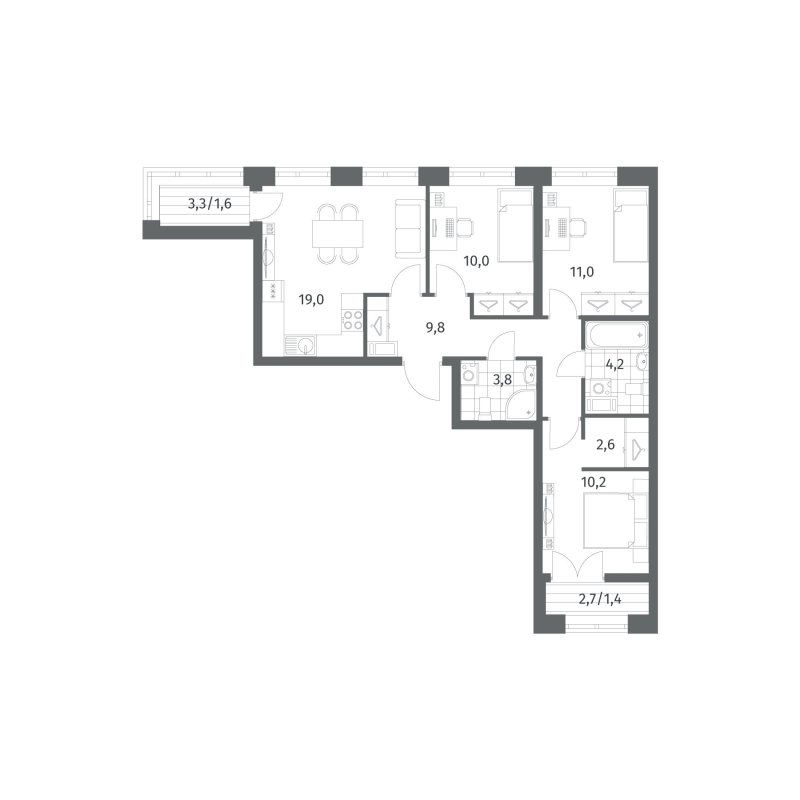 4-комнатная (Евро) квартира, 73.71 м² - планировка, фото №1