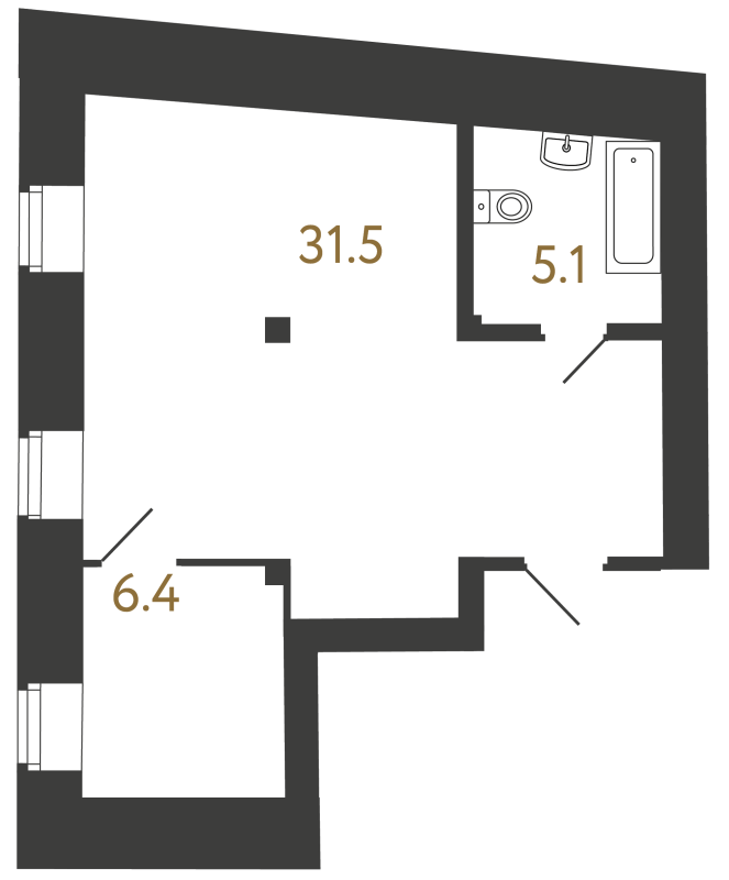 2-комнатная (Евро) квартира, 43 м² в ЖК "Типография" - планировка, фото №1