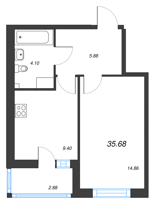 1-комнатная квартира, 35.68 м² в ЖК "Аквилон Янино" - планировка, фото №1