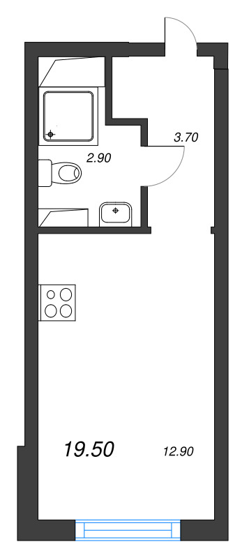 Квартира-студия, 19.5 м² - планировка, фото №1