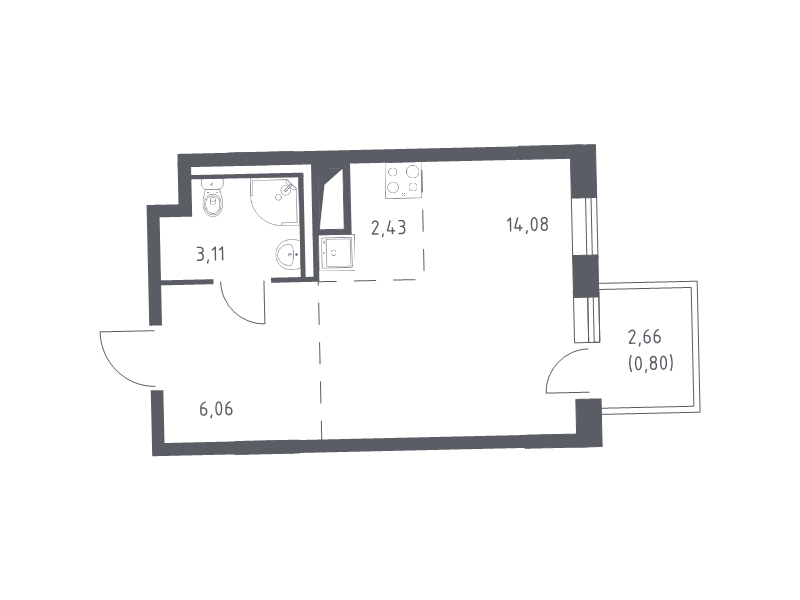 Квартира-студия, 26.48 м² - планировка, фото №1