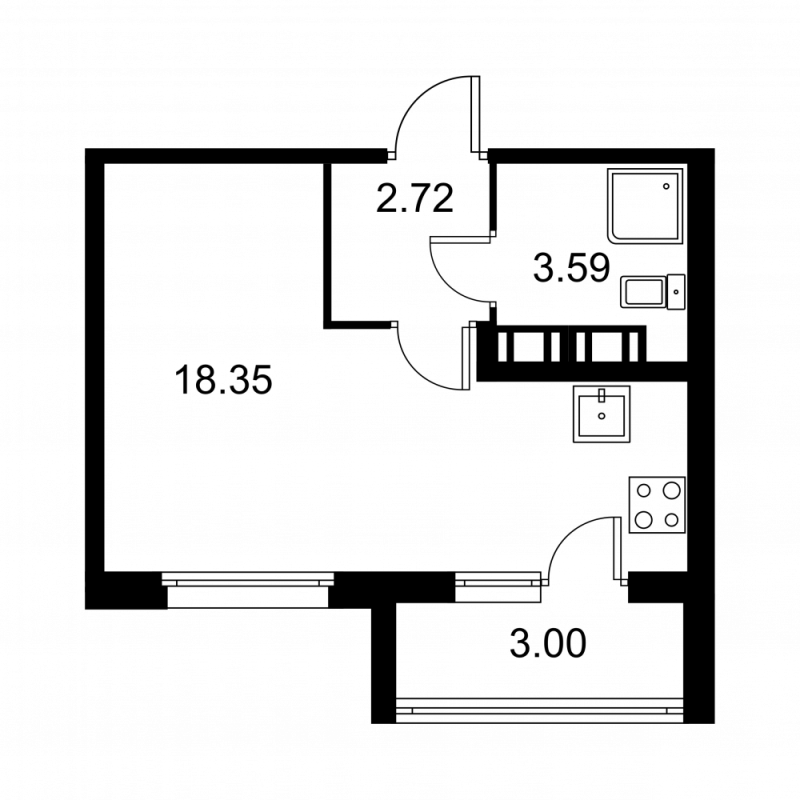 Квартира-студия, 26.16 м² - планировка, фото №1