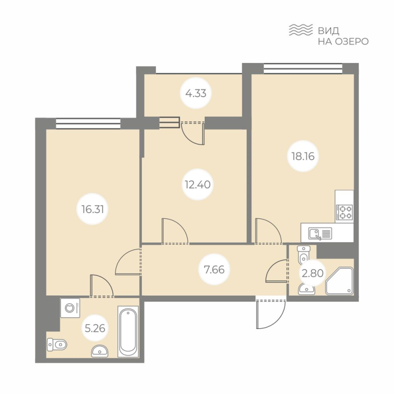 3-комнатная (Евро) квартира, 64.76 м² в ЖК "БФА в Озерках" - планировка, фото №1