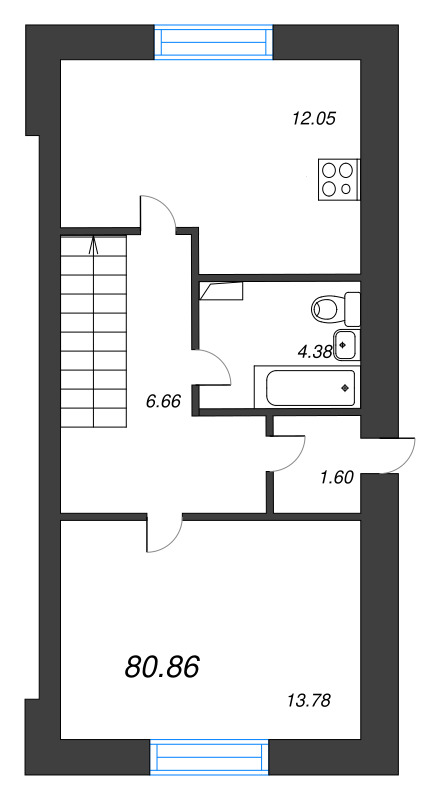 4-комнатная квартира, 80.86 м² в ЖК "Фёдоровское" - планировка, фото №1