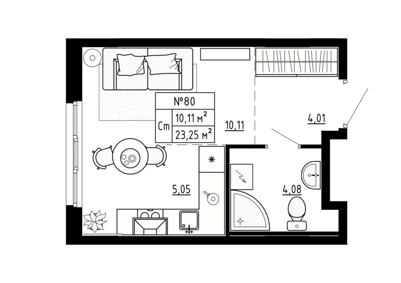 Квартира-студия, 23.25 м² - планировка, фото №1