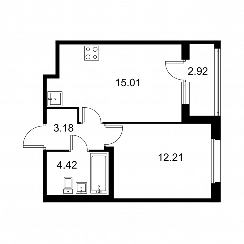 1-комнатная квартира, 36.28 м² - планировка, фото №1